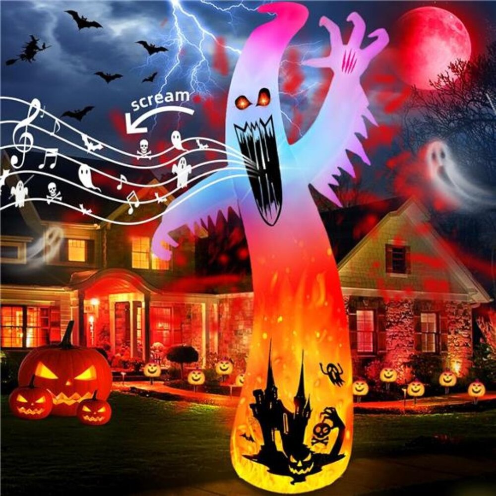 12FT Halloween Inflatable Outdoor Decoration w/ Spooky Sound Rotating Flame LED